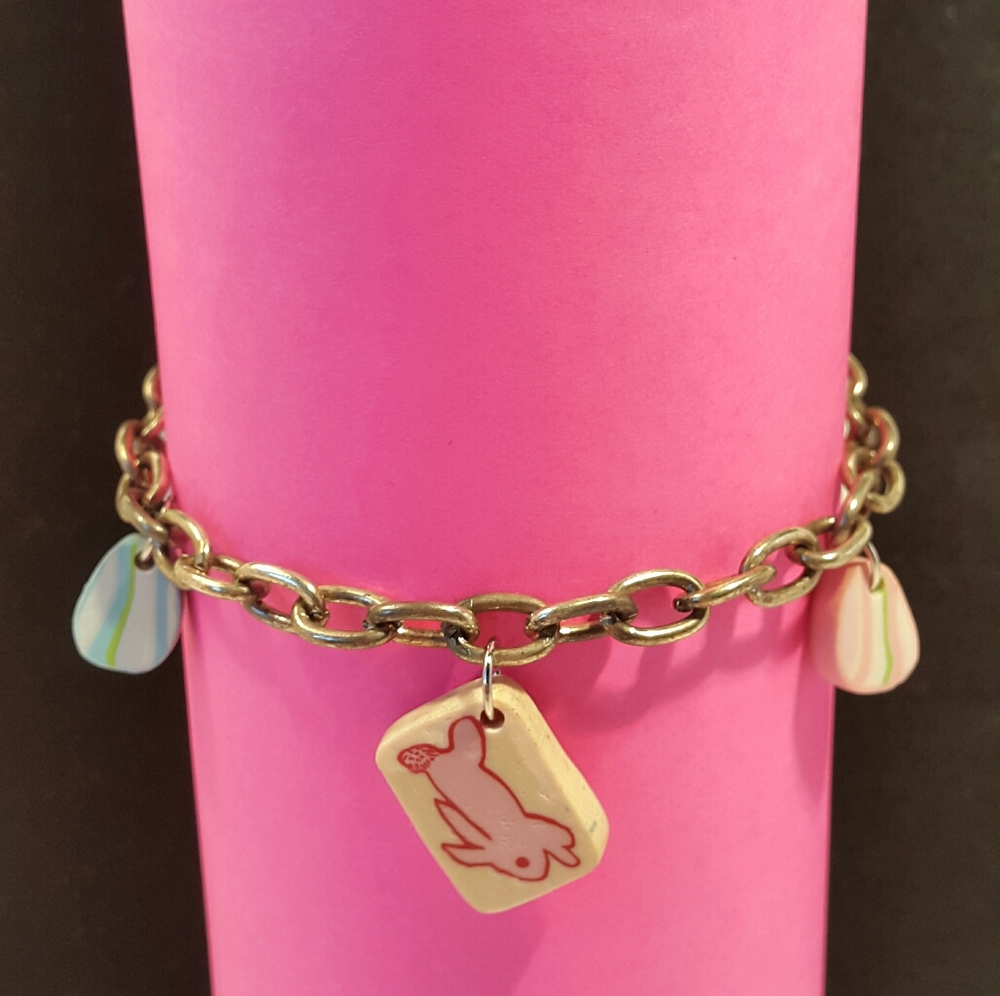 Easter Bunny Rabbit Chick n Egg Charm Bracelet 8"